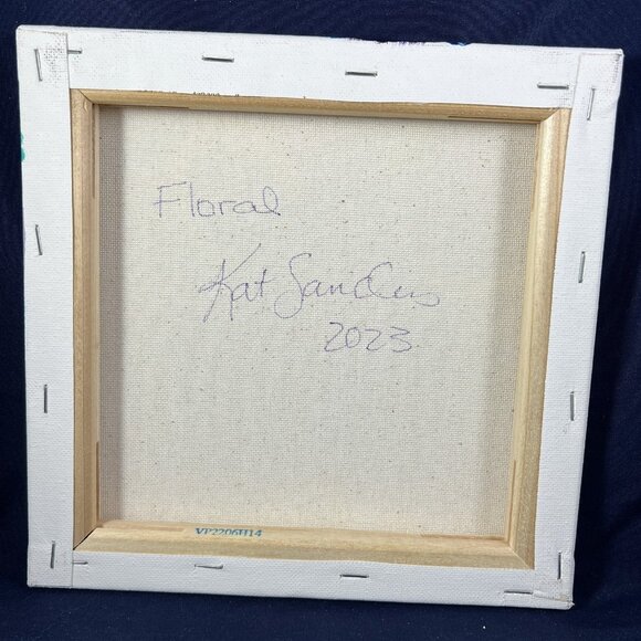 8"x8" "Flowal" Acrylic Painting By Kat Sanders Abstract Vibrant Contemporary - Picture 2 of 4